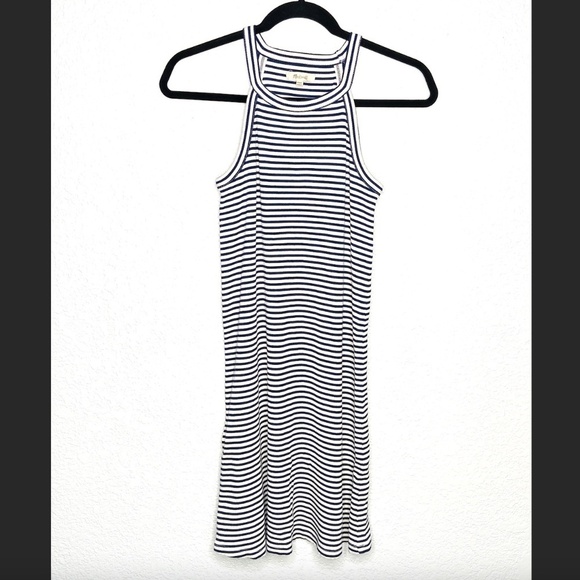 MADEWELL Navy Blue Cream Ribbed Halter Neck Shift Dress District Dress Size XXS - Picture 3 of 7